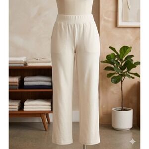 Denim & Co Mens Petite Medium Cream Cotton Blend Elastic Waist Pull On Pants